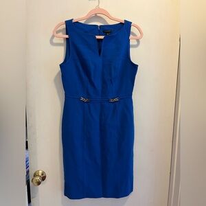 Ann Taylor Sleeveless Blue Dress with Gold Chain Accents